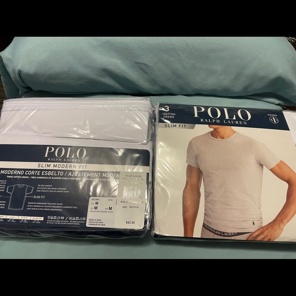 Mens slim fit white polo 3 pack t shirts never opened 2 packs to sell